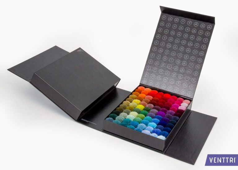box binder with carpet pom-pom samples