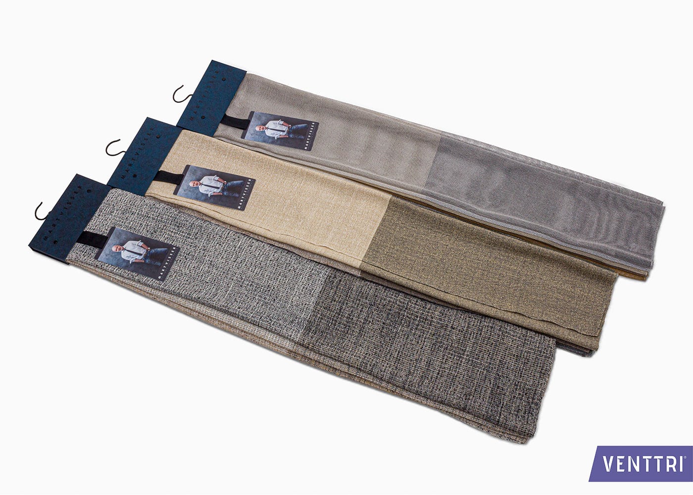Sample hanger with curtain fabrics