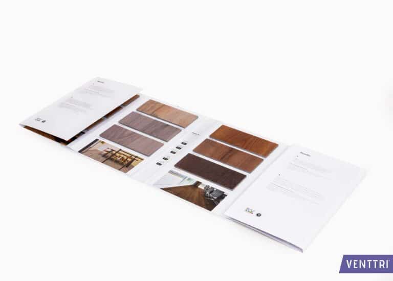 2-fold sample cards in a presentation cover open