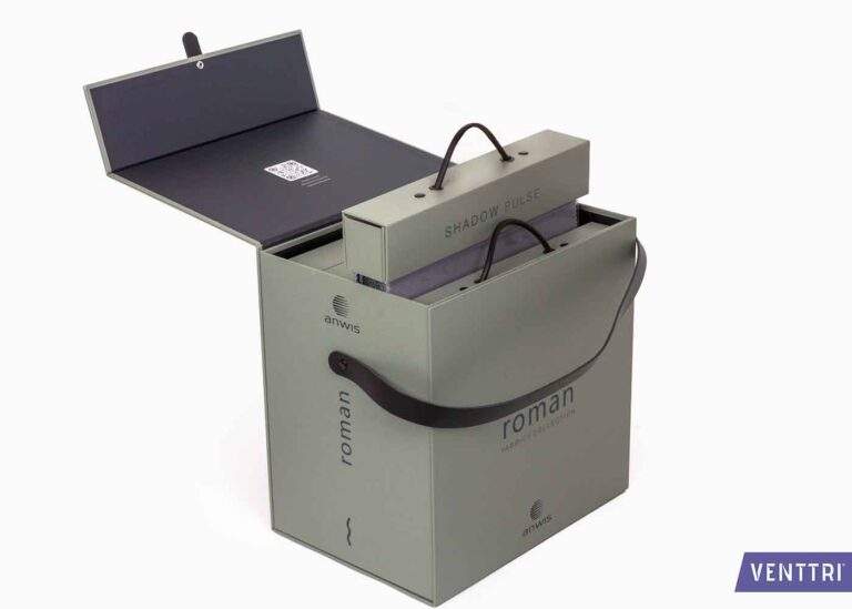 Open box with hanging sample headers