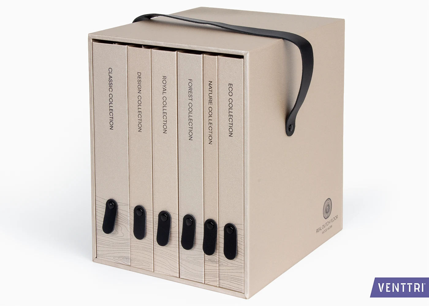 pearl linen slipcase filled with presentation folders